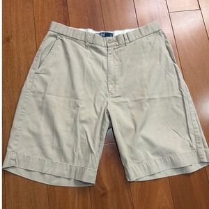 Polo Ralph Lauren Chino Shorts Mens Tan Khaki Flat Front Cotton Size 33